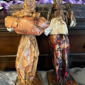 Old women from old country FOLK ART.  on wood pedal/ biblical characters